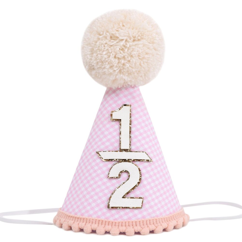 1990 Classic Plaid Half Birthday Hat - Baby 1/2 Birthday Cone Hat,Six